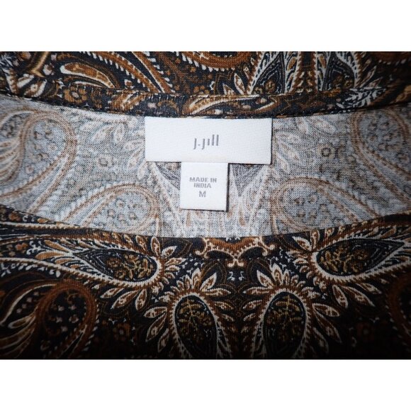 J Jill Women Brown Paisley Black Tassel Hem 3/4 Sleeve Retro Boho Tunic Top‎ M - Picture 6 of 6